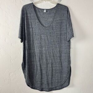 Old Navy Shirt‎ Knit Top Tee Tunic Relaxed Curved Hem Slub Grey Dark Heathered